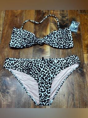 J. Crew Knot Animal Print Two Piece Bikini L